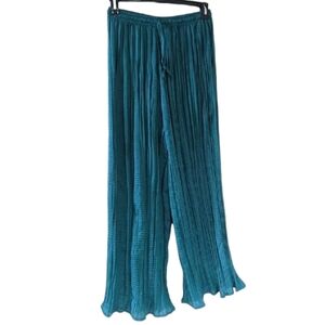 Daaman Crinkle Wide Leg Pants Medium Swim Cover-up Green Drawstring Flounce